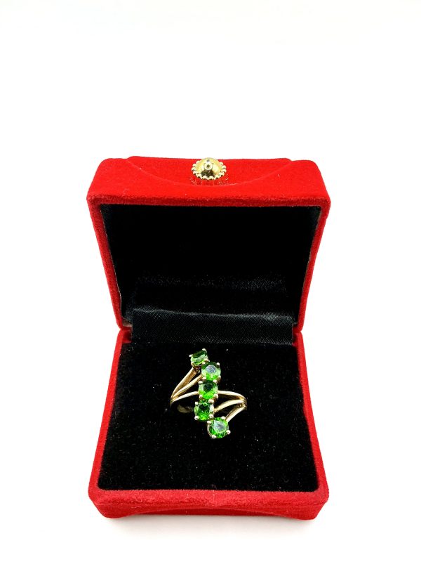 Gold-Plated Silver 5-Stone Emerald Cocktail Ring | Vintage Statement Ring - Image 3