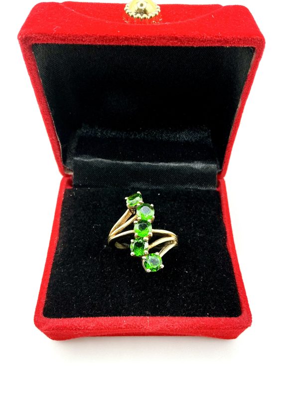 Gold-Plated Silver 5-Stone Emerald Cocktail Ring | Vintage Statement Ring - Image 4