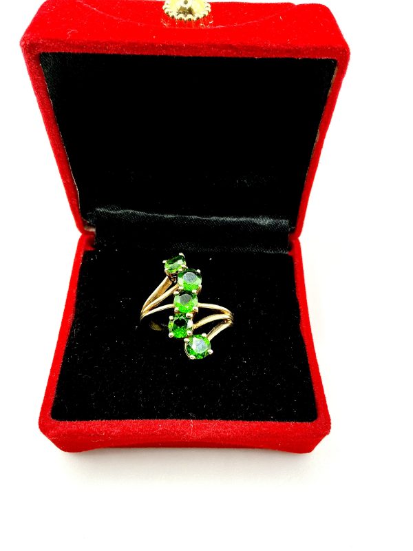 Gold-Plated Silver 5-Stone Emerald Cocktail Ring | Vintage Statement Ring - Image 6