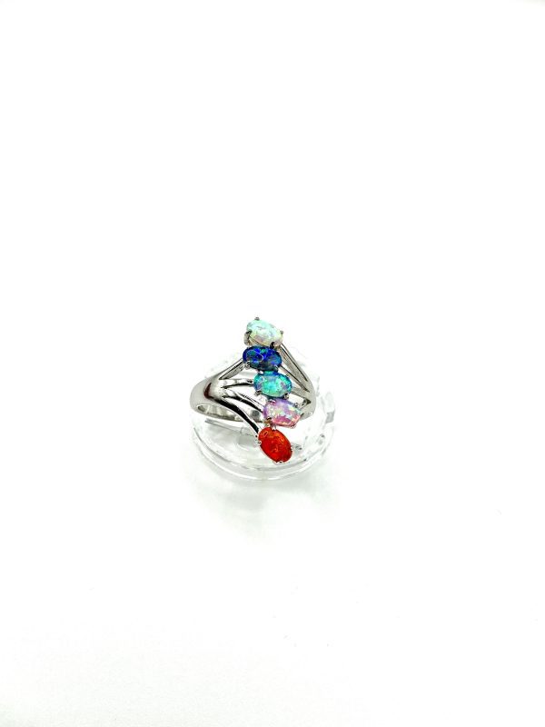 Luxury 925 Silver Rainbow Opal Ring – Five-Stone Fire & Ocean Opals – Size N/O - Image 5