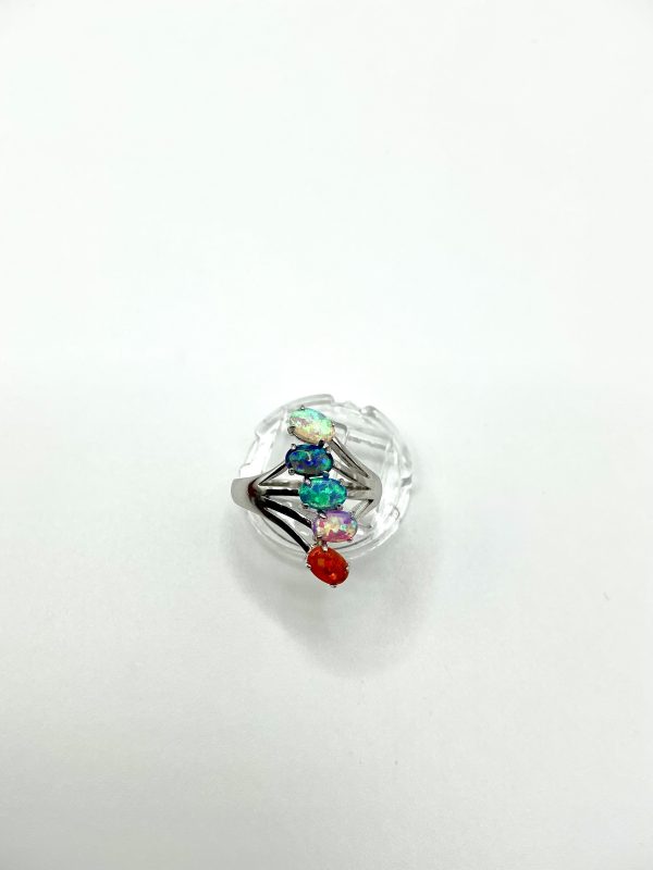Luxury 925 Silver Rainbow Opal Ring – Five-Stone Fire & Ocean Opals – Size N/O - Image 6
