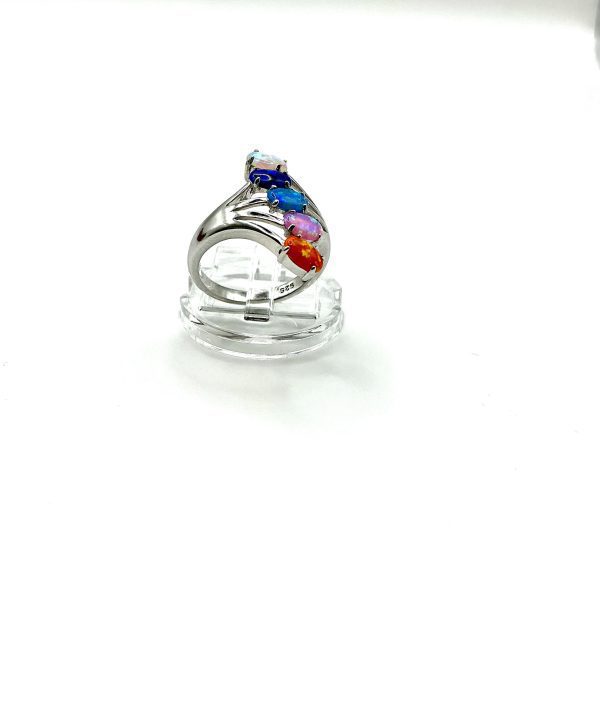 Luxury 925 Silver Rainbow Opal Ring – Five-Stone Fire & Ocean Opals – Size N/O - Image 8