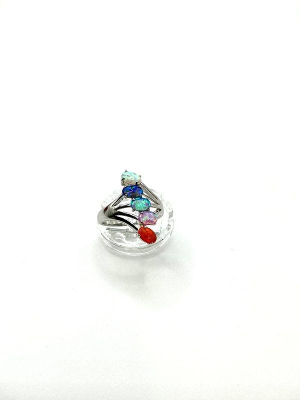 Luxury 925 Silver Rainbow Opal Ring – Five-Stone Fire & Ocean Opals – Size N/O - Image 7