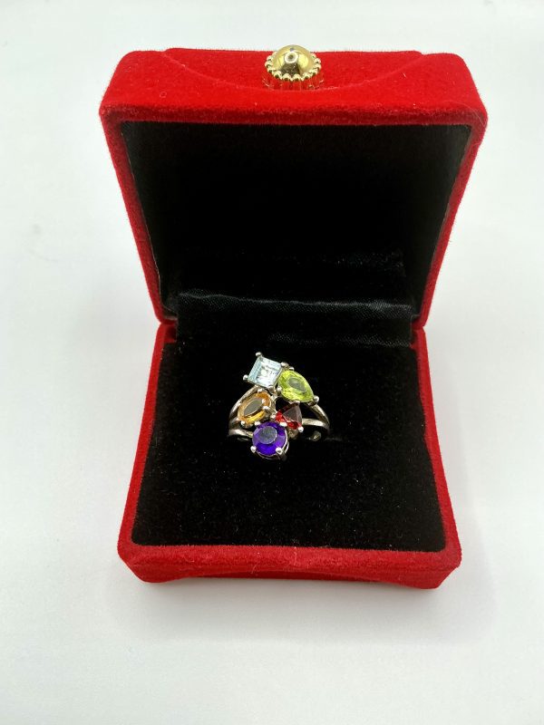 Sterling Silver Multi-Gemstone Cocktail Ring – Amethyst, Topaz, Citrine, Garnet & Peridot | Size L | 925 Hallmarked | 4.4g - Image 6