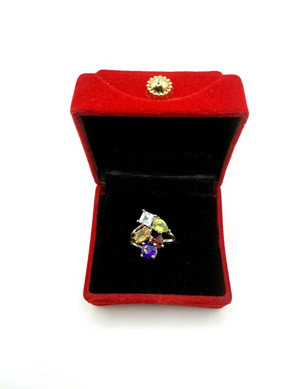 Sterling Silver Multi-Gemstone Cocktail Ring – Amethyst, Topaz, Citrine, Garnet & Peridot | Size L | 925 Hallmarked | 4.4g - Image 7