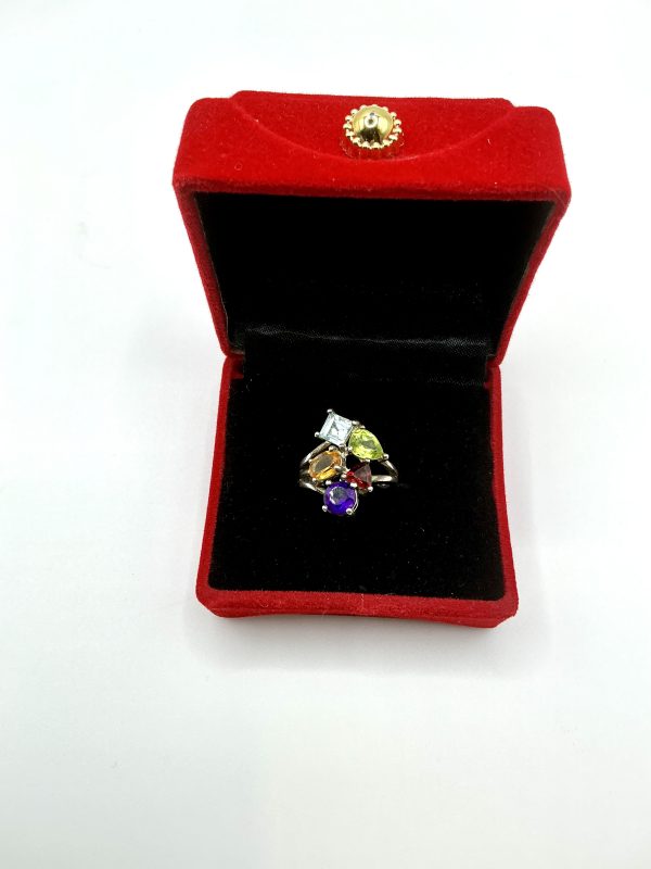 Sterling Silver Multi-Gemstone Cocktail Ring – Amethyst, Topaz, Citrine, Garnet & Peridot | Size L | 925 Hallmarked | 4.4g - Image 9