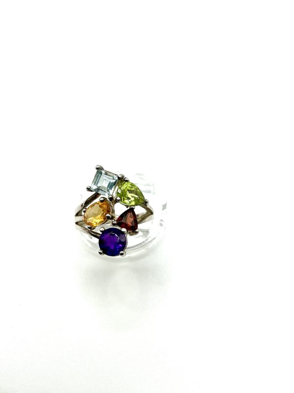 Sterling Silver Multi-Gemstone Cocktail Ring – Amethyst, Topaz, Citrine, Garnet & Peridot | Size L | 925 Hallmarked | 4.4g - Image 10