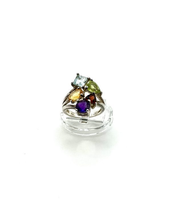 Sterling Silver Multi-Gemstone Cocktail Ring – Amethyst, Topaz, Citrine, Garnet & Peridot | Size L | 925 Hallmarked | 4.4g - Image 5