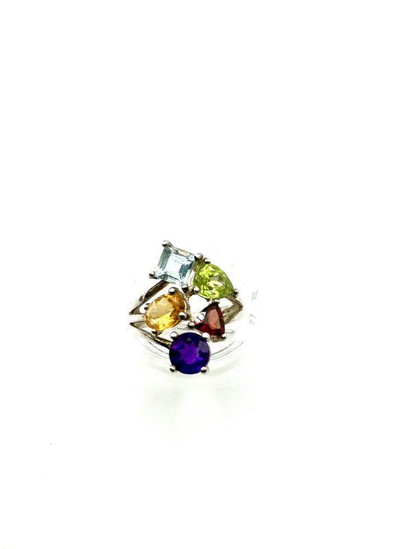 Sterling Silver Multi-Gemstone Cocktail Ring – Amethyst, Topaz, Citrine, Garnet & Peridot | Size L | 925 Hallmarked | 4.4g - Image 4