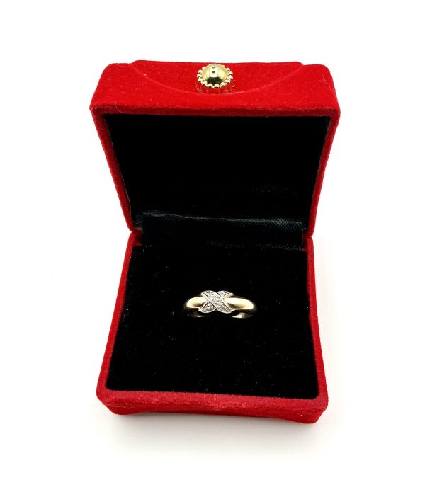 9K Yellow Gold & Diamond Crossover Ring – Size P, Hallmarked London 1987, 2.9g - Image 8