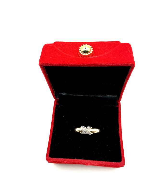 9K Yellow Gold & Diamond Crossover Ring – Size P, Hallmarked London 1987, 2.9g - Image 6
