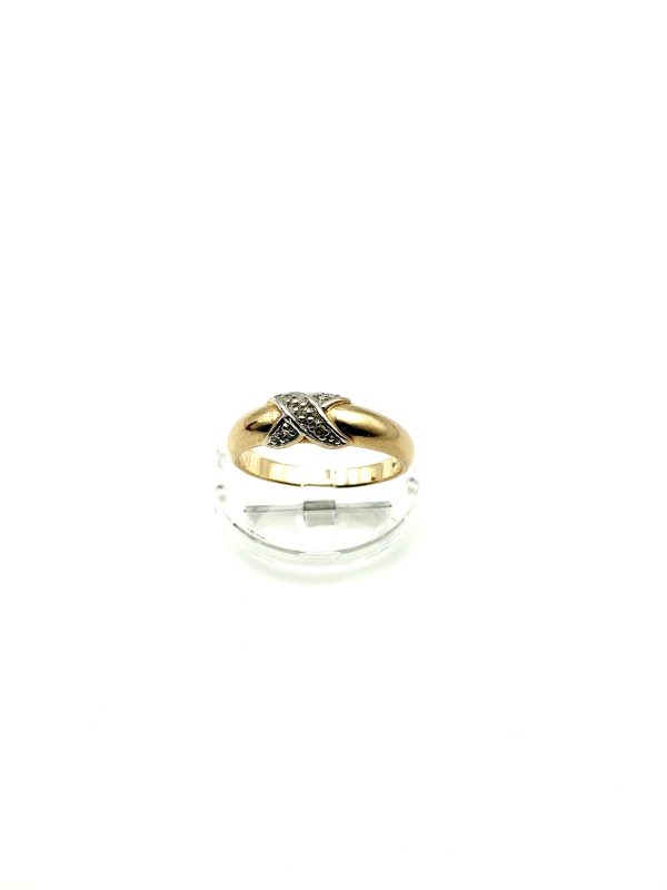 9K Yellow Gold & Diamond Crossover Ring – Size P, Hallmarked London 1987, 2.9g - Image 11