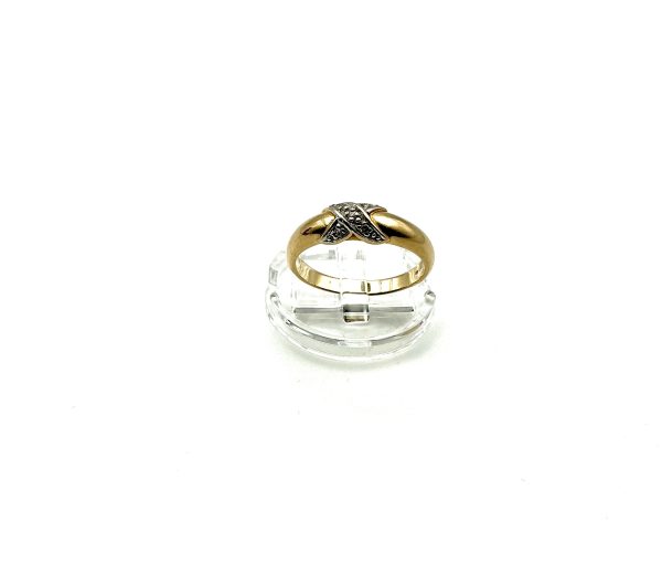9K Yellow Gold & Diamond Crossover Ring – Size P, Hallmarked London 1987, 2.9g - Image 10
