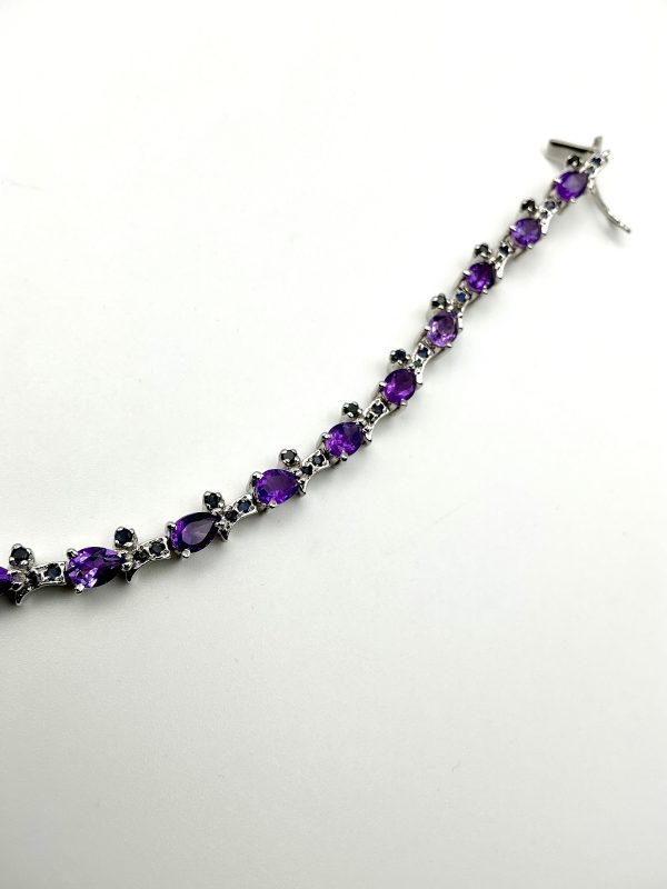 Sterling Silver Pear-Cut Amethyst & Sapphire Tennis Bracelet – 7” | 22.1g - Image 12