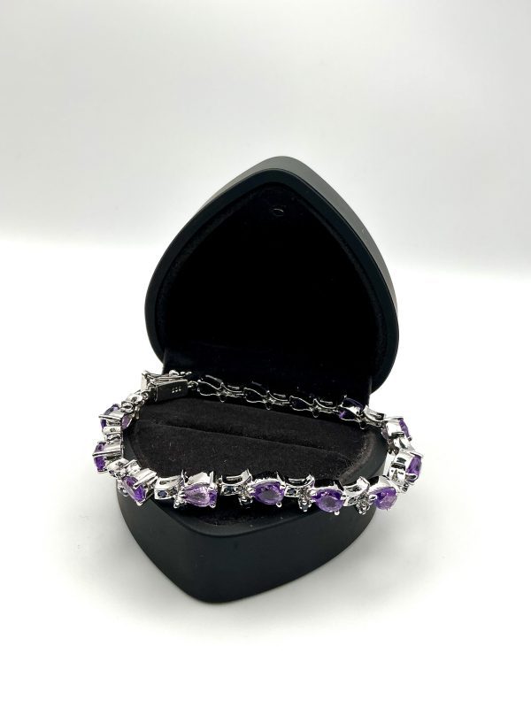 Sterling Silver Pear-Cut Amethyst & Sapphire Tennis Bracelet – 7” | 22.1g - Image 9