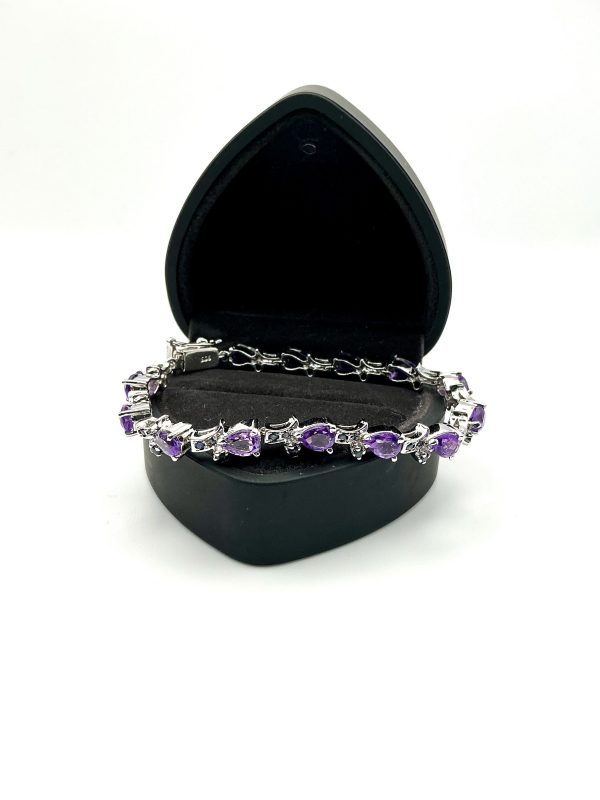 Sterling Silver Pear-Cut Amethyst & Sapphire Tennis Bracelet – 7” | 22.1g - Image 10