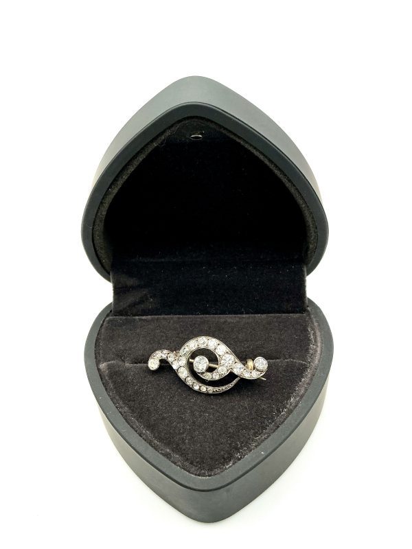 Antique French Art Nouveau Platinum Paste Brooch – 3.4g – Circa 1910 - Image 4