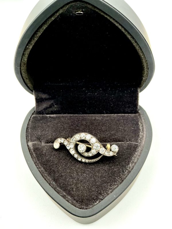 Antique French Art Nouveau Platinum Paste Brooch – 3.4g – Circa 1910 - Image 5