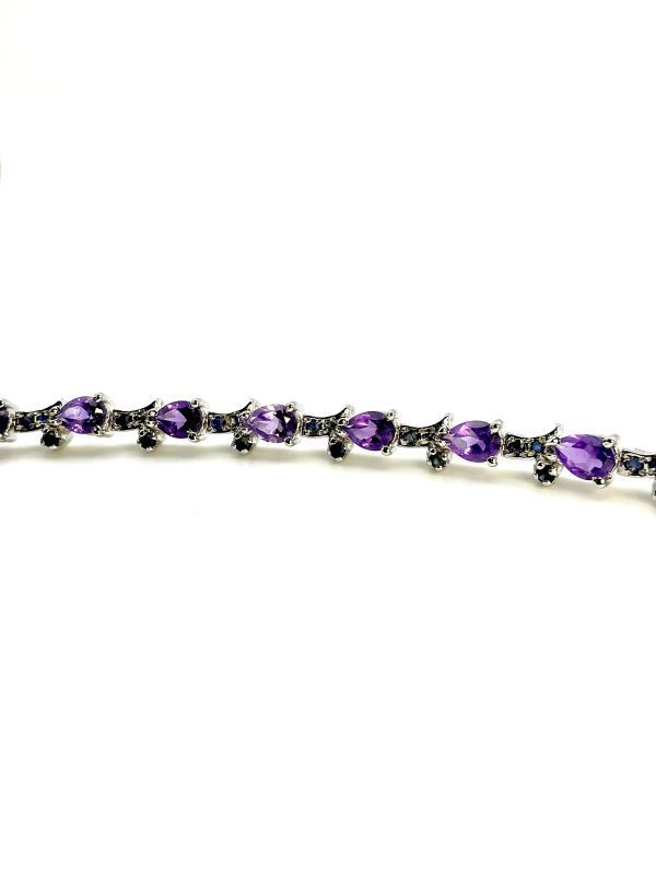 Sterling Silver Pear-Cut Amethyst & Sapphire Tennis Bracelet – 7” | 22.1g - Image 6