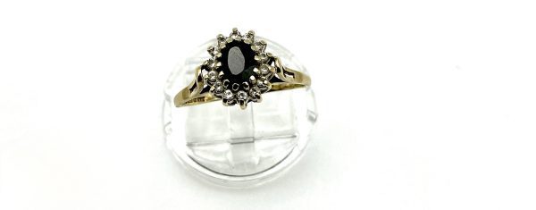 9ct Yellow Gold London Blue Topaz and CZ Cluster Ring – Size O, 2.2g - Image 5