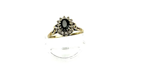 9ct Yellow Gold London Blue Topaz and CZ Cluster Ring – Size O, 2.2g - Image 4