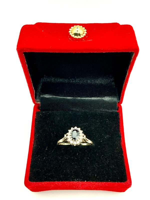 9ct Yellow Gold London Blue Topaz and CZ Cluster Ring – Size O, 2.2g - Image 2