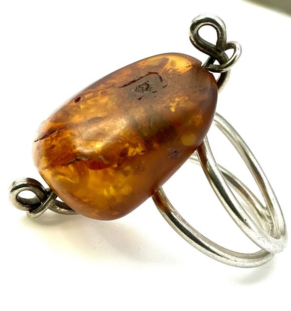 Sterling Silver Natural Amber Statement Ring – Size M/N, 7.5g | Artisan Baltic Amber Jewelry - Image 3