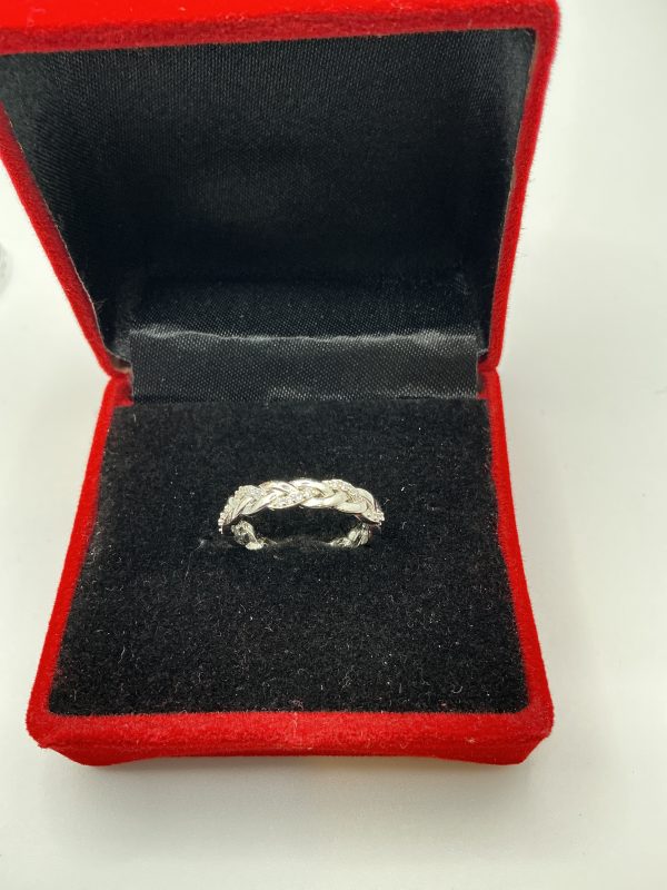 Braided Elegance | Sterling Silver Diamond-Style Band Ring - Image 3