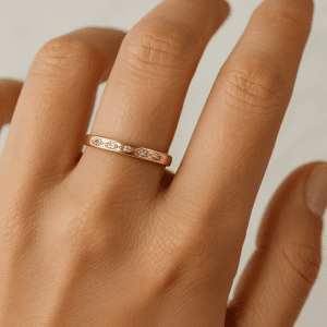 Elegant 9K Gold & Diamond Marquise Band Ring – Size M – Birmingham Assay – 1.27g – Post-1999