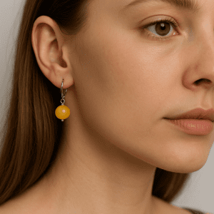 Vintage 925 Sterling Silver Yellow Jadeite Drop Earrings – 5.55g – Elegant Natural Gemstone Jewellery