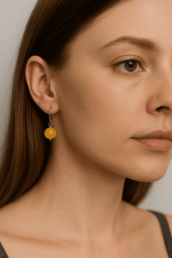 Vintage 925 Sterling Silver Yellow Jadeite Drop Earrings – 5.55g – Elegant Natural Gemstone Jewellery