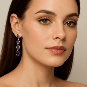 925 Sterling Silver Amethyst Drop Earrings – 8.60g – Elegant Purple Gemstone Jeweller