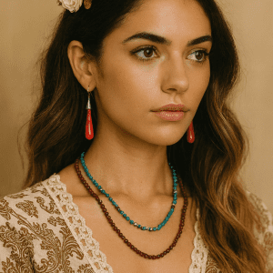 Handcrafted Sterling Silver & Red Agate Drop Earrings – 4cm – 6.06g – Elegant Bohemian Style