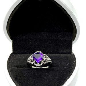 Luxury Amethyst & Diamond Sterling Silver Ring – Size Q – 4.02g