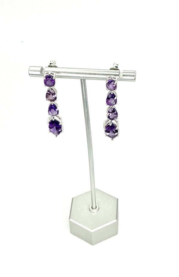 925 Sterling Silver Amethyst Drop Earrings – 8.60g – Elegant Purple Gemstone Jeweller - Image 2