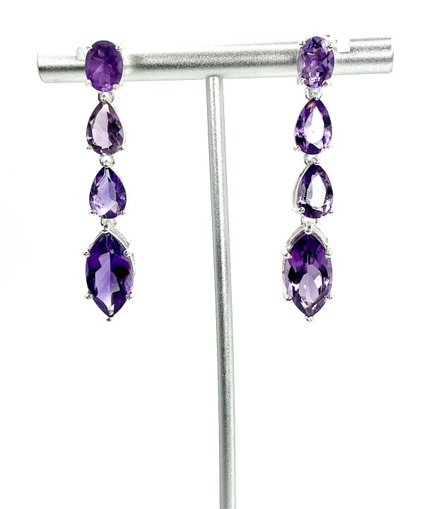 925 Sterling Silver Amethyst Drop Earrings – 8.60g – Elegant Purple Gemstone Jeweller - Image 3