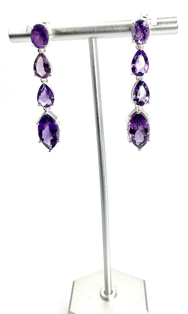 925 Sterling Silver Amethyst Drop Earrings – 8.60g – Elegant Purple Gemstone Jeweller - Image 4