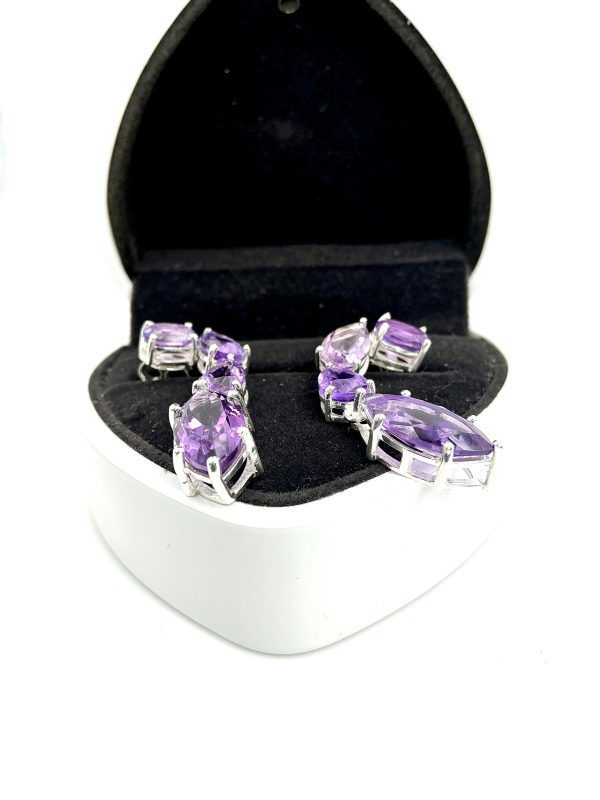 925 Sterling Silver Amethyst Drop Earrings – 8.60g – Elegant Purple Gemstone Jeweller - Image 7