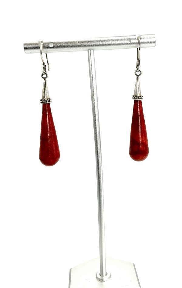 Handcrafted Sterling Silver & Red Agate Drop Earrings – 4cm – 6.06g – Elegant Bohemian Style - Image 2