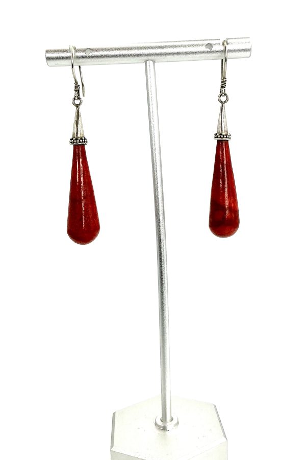 Handcrafted Sterling Silver & Red Agate Drop Earrings – 4cm – 6.06g – Elegant Bohemian Style - Image 5