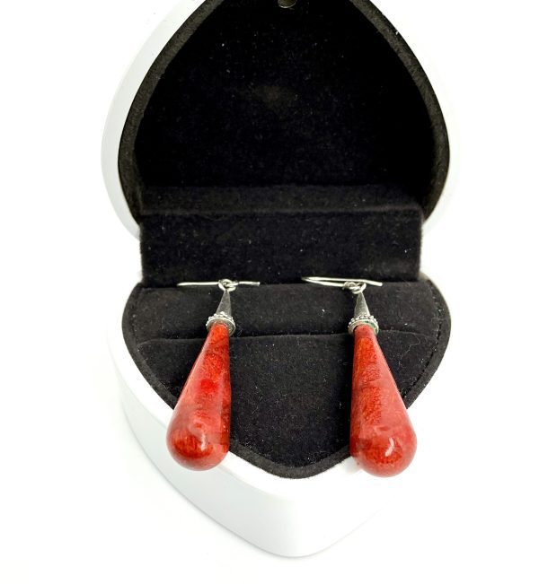 Handcrafted Sterling Silver & Red Agate Drop Earrings – 4cm – 6.06g – Elegant Bohemian Style - Image 6