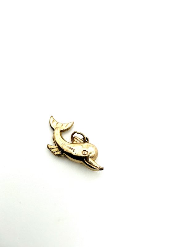 Vintage 9K Yellow Gold Dolphin Charm – Birmingham 1978 – 1g – Collectable Solid Gold Pendant
