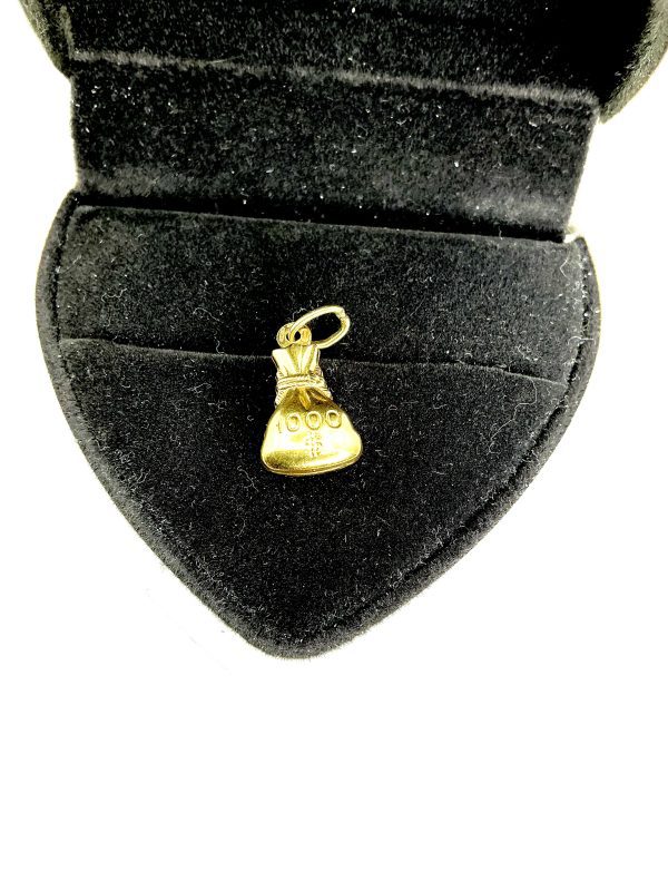9K Yellow Gold UNOAERRE “Money Bag” Charm – Italian Made – 1.06g – Vintage Collectable Pendant - Image 3