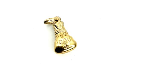 9K Yellow Gold UNOAERRE “Money Bag” Charm – Italian Made – 1.06g – Vintage Collectable Pendant - Image 5