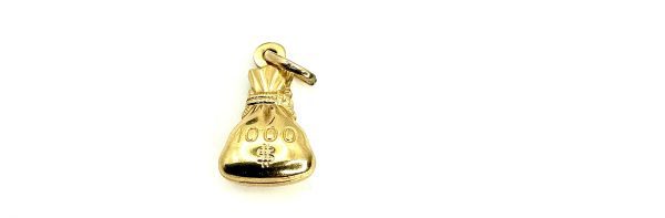 9K Yellow Gold UNOAERRE “Money Bag” Charm – Italian Made – 1.06g – Vintage Collectable Pendant - Image 2
