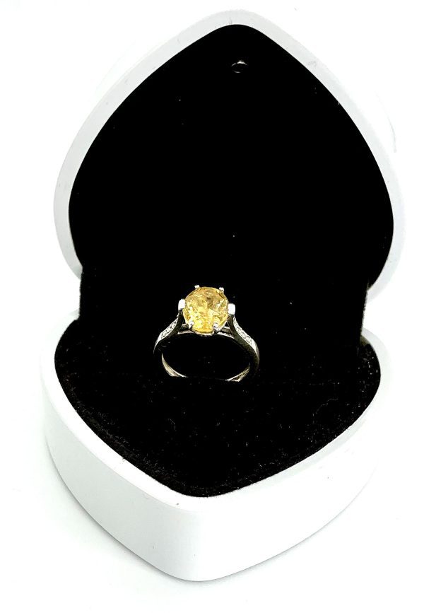 925 Sterling Silver Oval-Cut Citrine Ring – Size L – 2.41g – Elegant Yellow Gemstone - Image 2