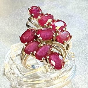 Vintage 925 Silver Red Spinel Cluster Ring – 9 Gemstones – 4.69g – Size L – STS Mark