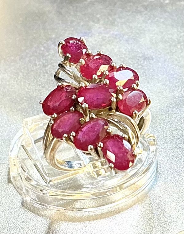 Vintage 925 Silver Red Spinel Cluster Ring – 9 Gemstones – 4.69g – Size L – STS Mark