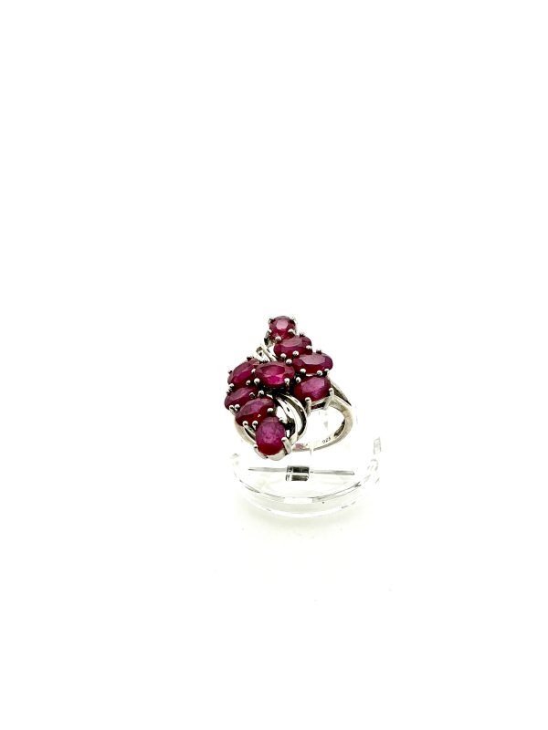 Vintage 925 Silver Red Spinel Cluster Ring – 9 Gemstones – 4.69g – Size L – STS Mark - Image 5