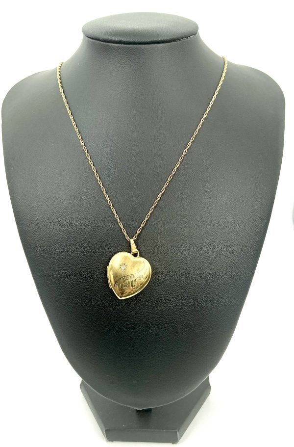 Vintage 1997 9ct Gold Heart Locket with White Sapphire & 24” Chain – Fully Hallmarked - Image 3